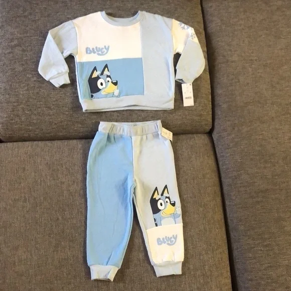 BLUEY Moose Toddler Boy Bluey Sweatshirt Pullover Sweatpants Set Blue Cream 3T - Picture 6 of 17